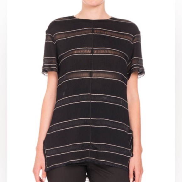 Proenza Schouler Tunic Top Tie Open Back Sheer Black Striped Shirt Size 4 - Picture 1 of 10
